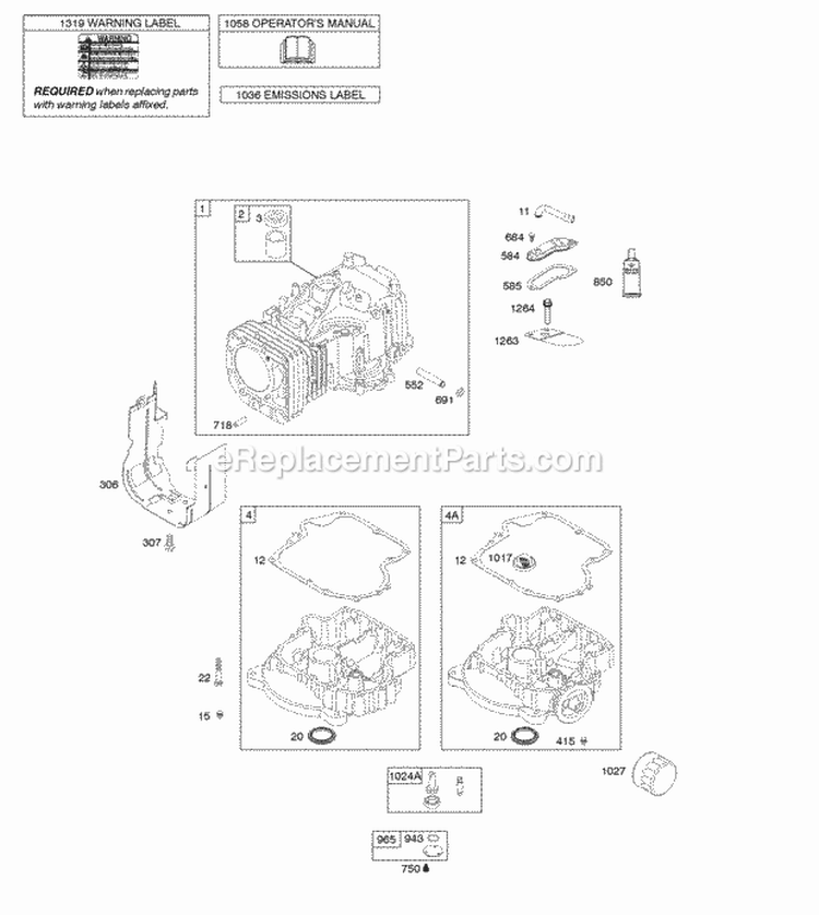 Cylinder Engine Sump OperatorS Manual Warning Label Diagram and Parts List for 217807-0393-B1  Briggs and Stratton Engine